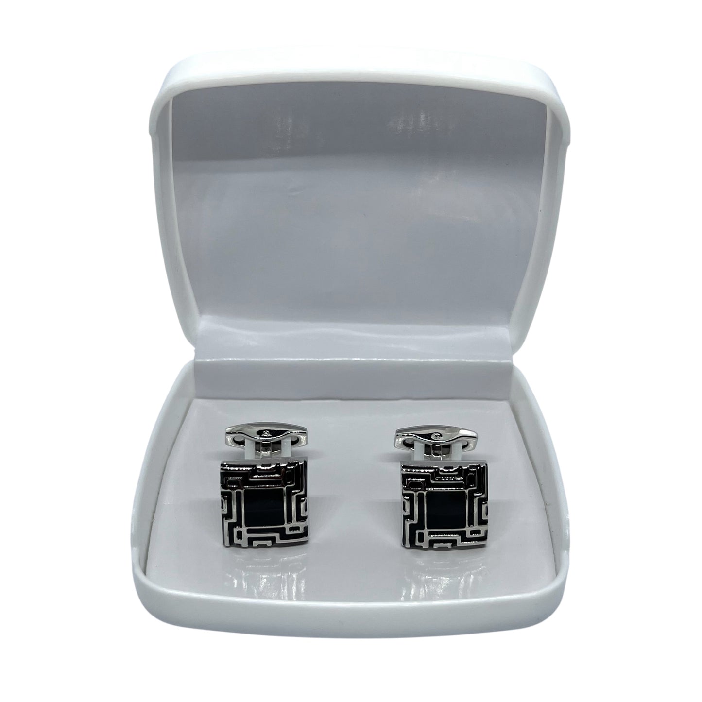 Black Retro Silver Cufflinks