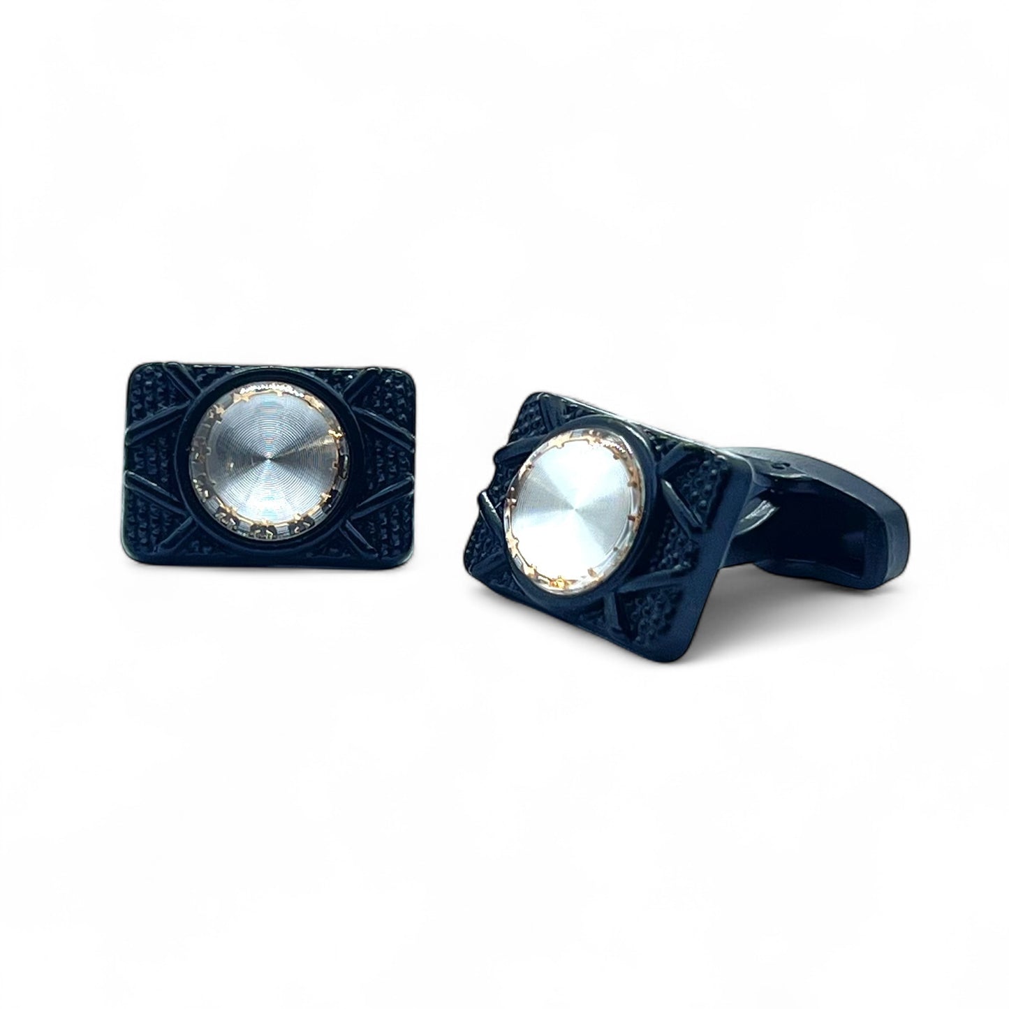 Dome Glass Black Recta Cufflinks