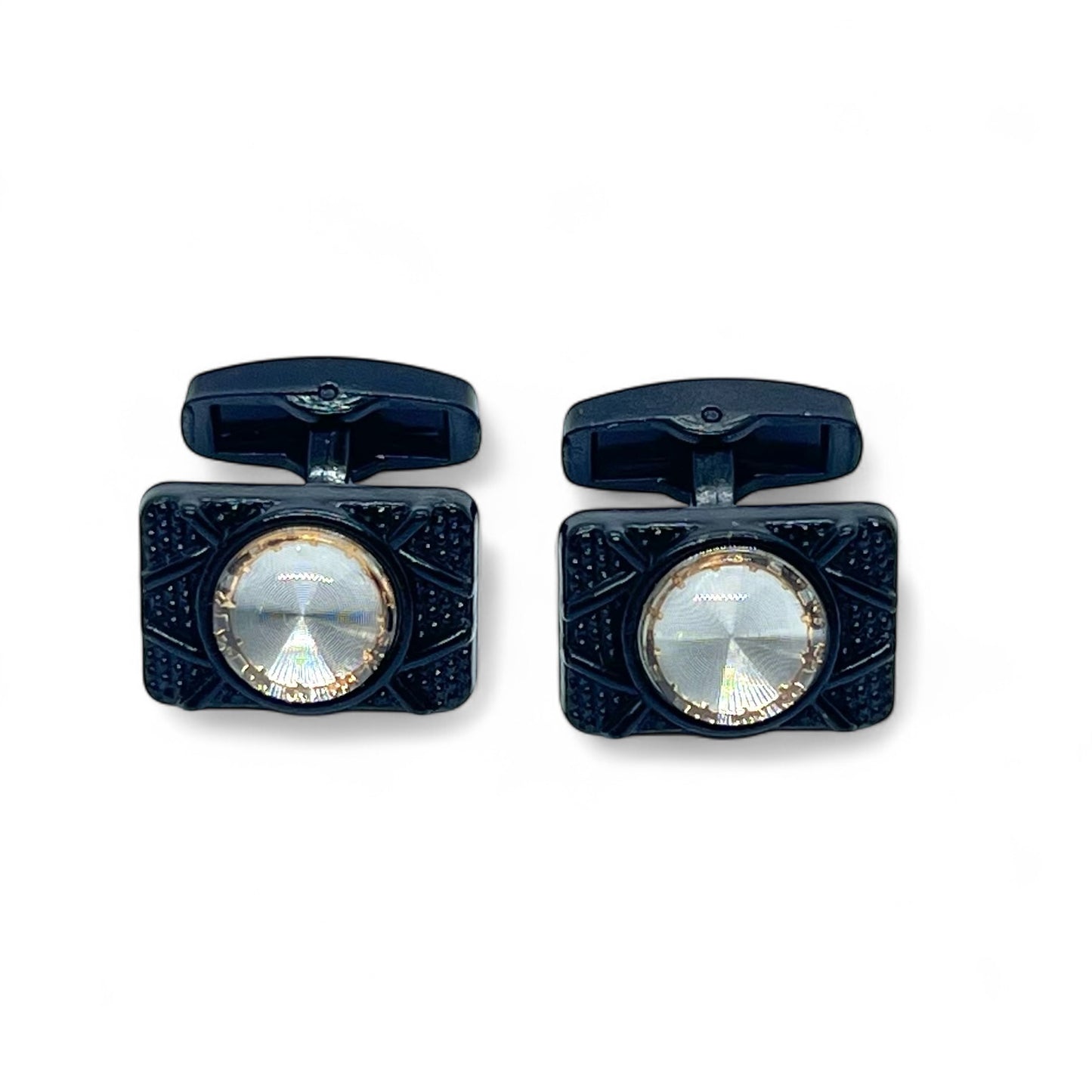 Dome Glass Black Recta Cufflinks