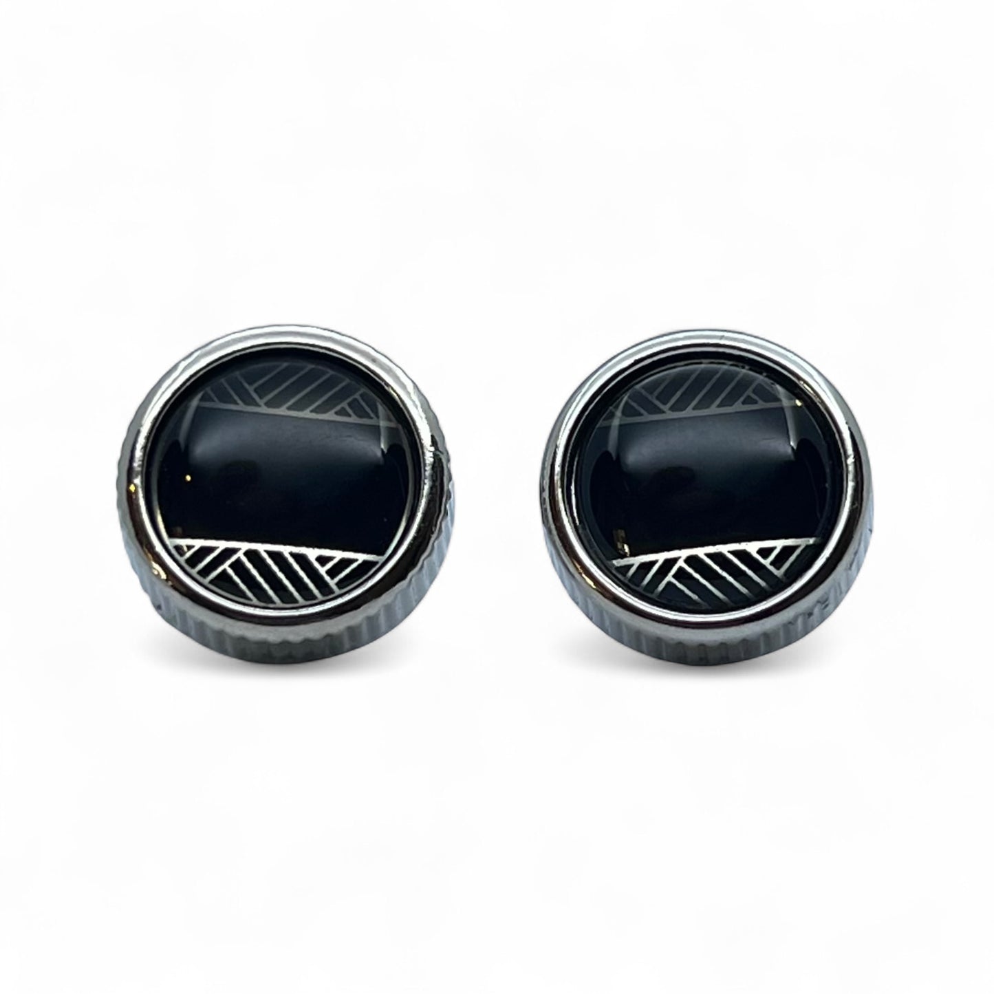 Lined Black Glass Silver Cufflinks