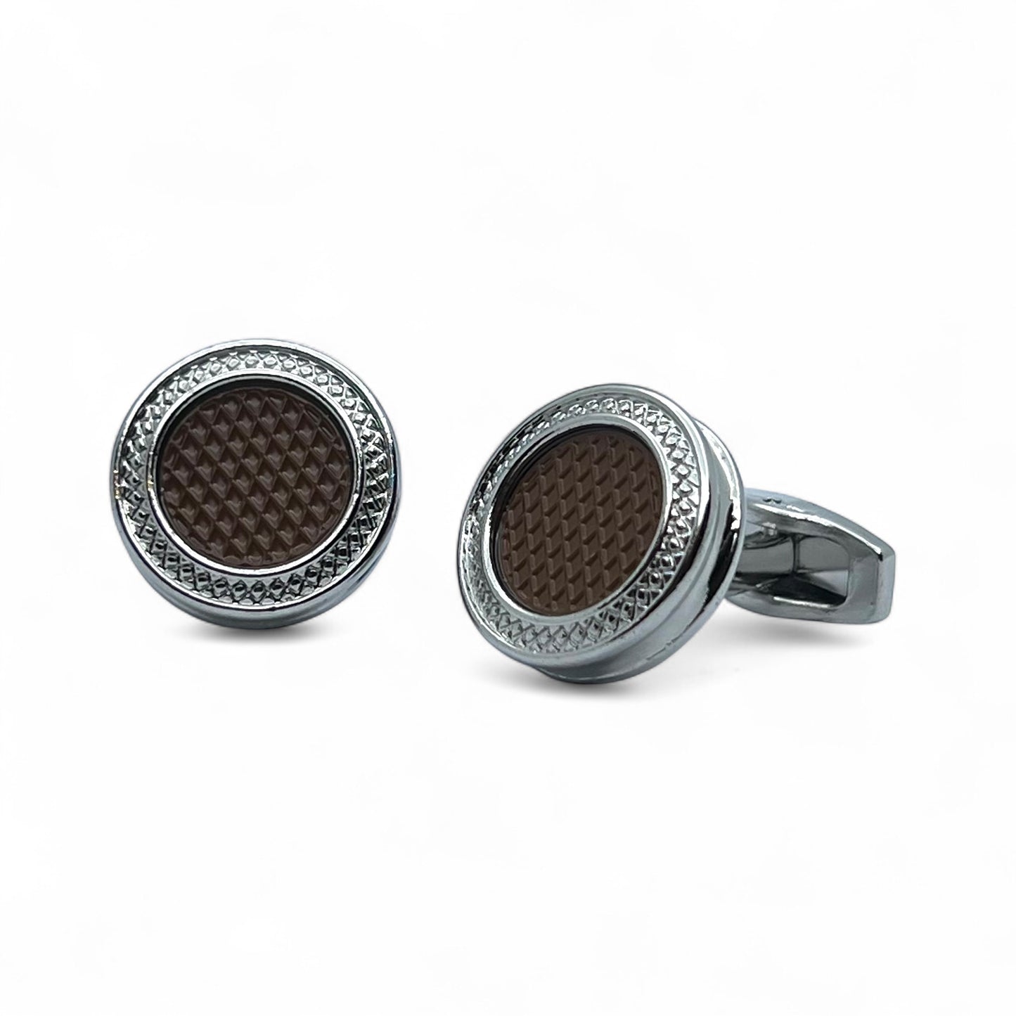 Brown Textured Silver Cufflinks