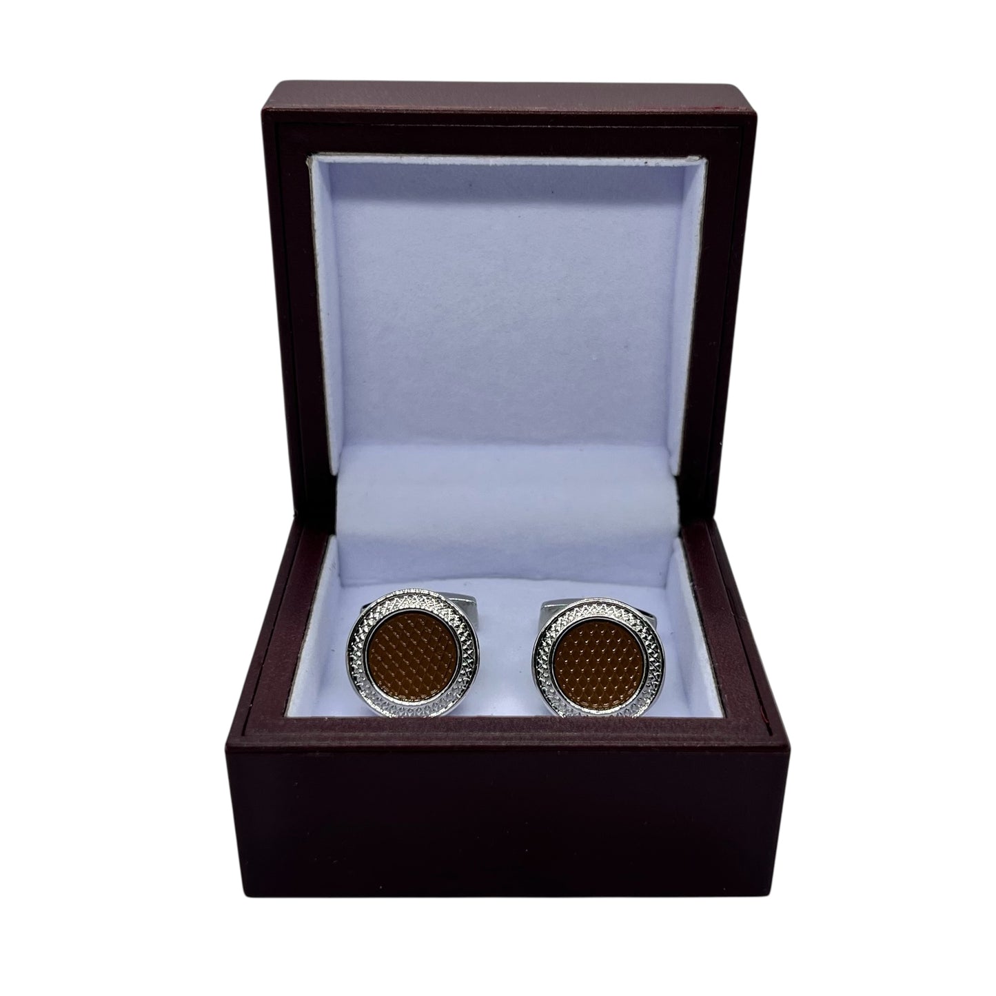 Brown Textured Silver Cufflinks
