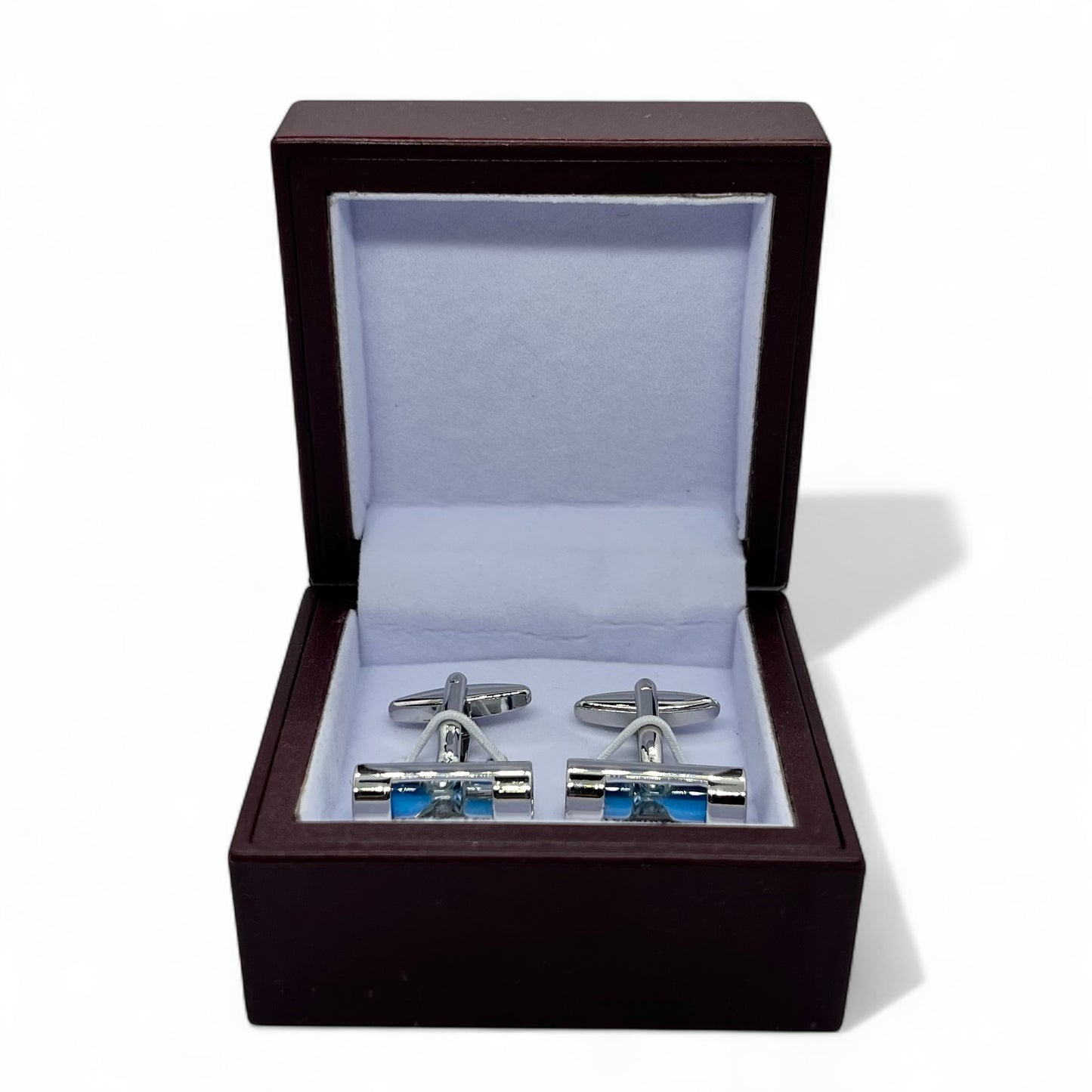 Blue Functional Hourglass Silver Cufflinks