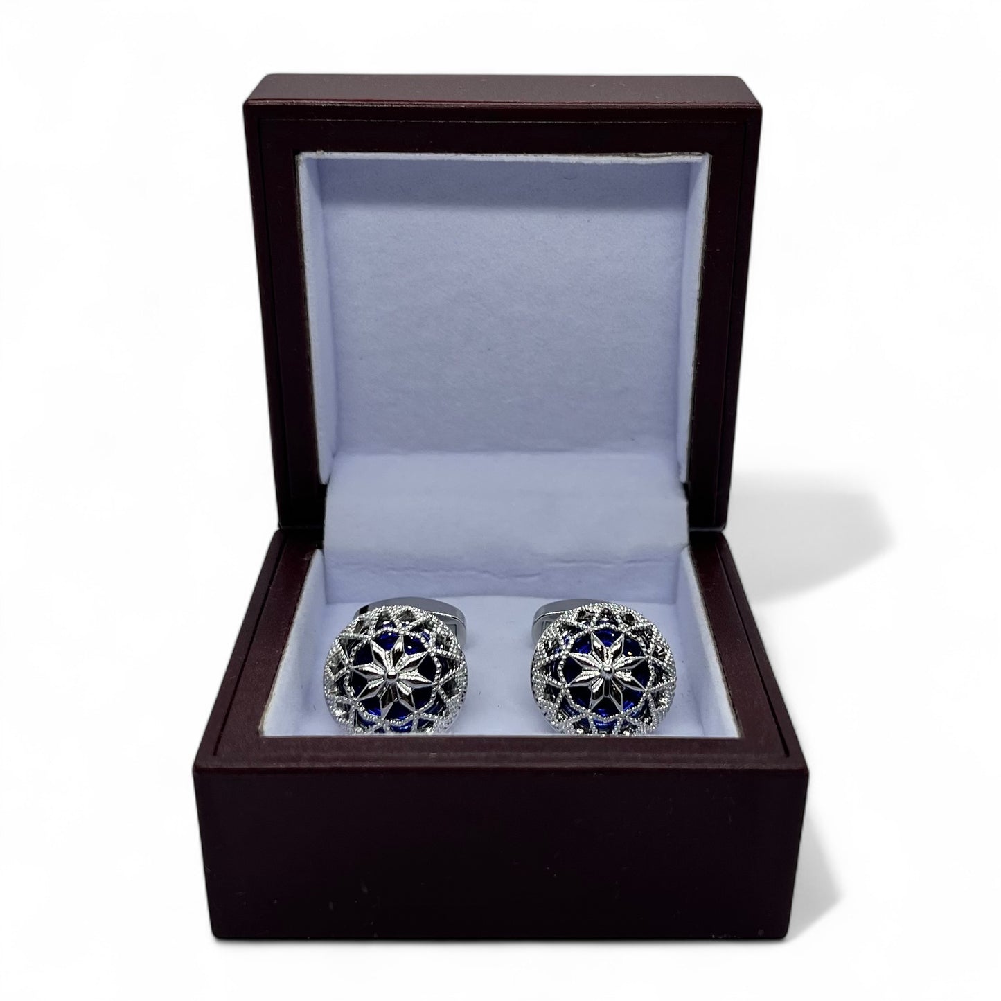 Vintage Hollow Blue Resin Silver Cufflinks