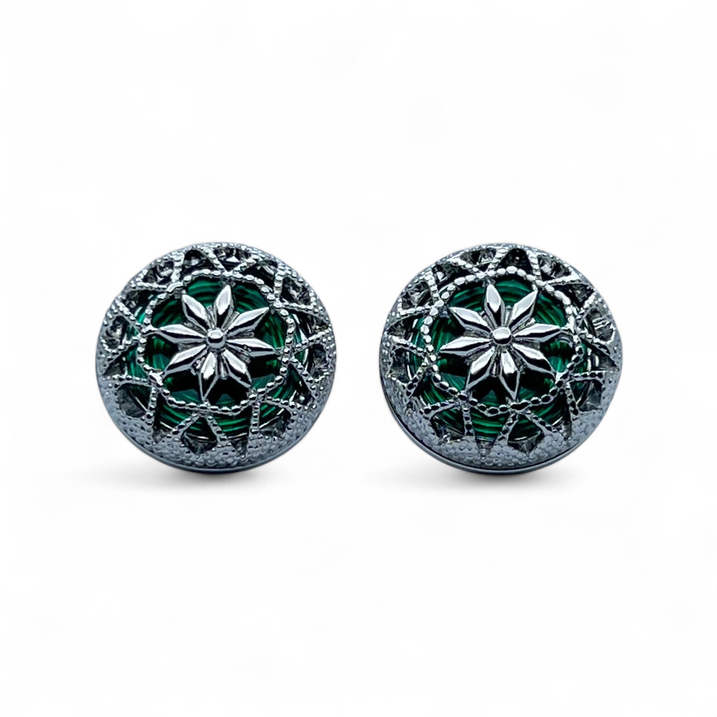 Vintage Hollow Green Resin Silver Cufflinks