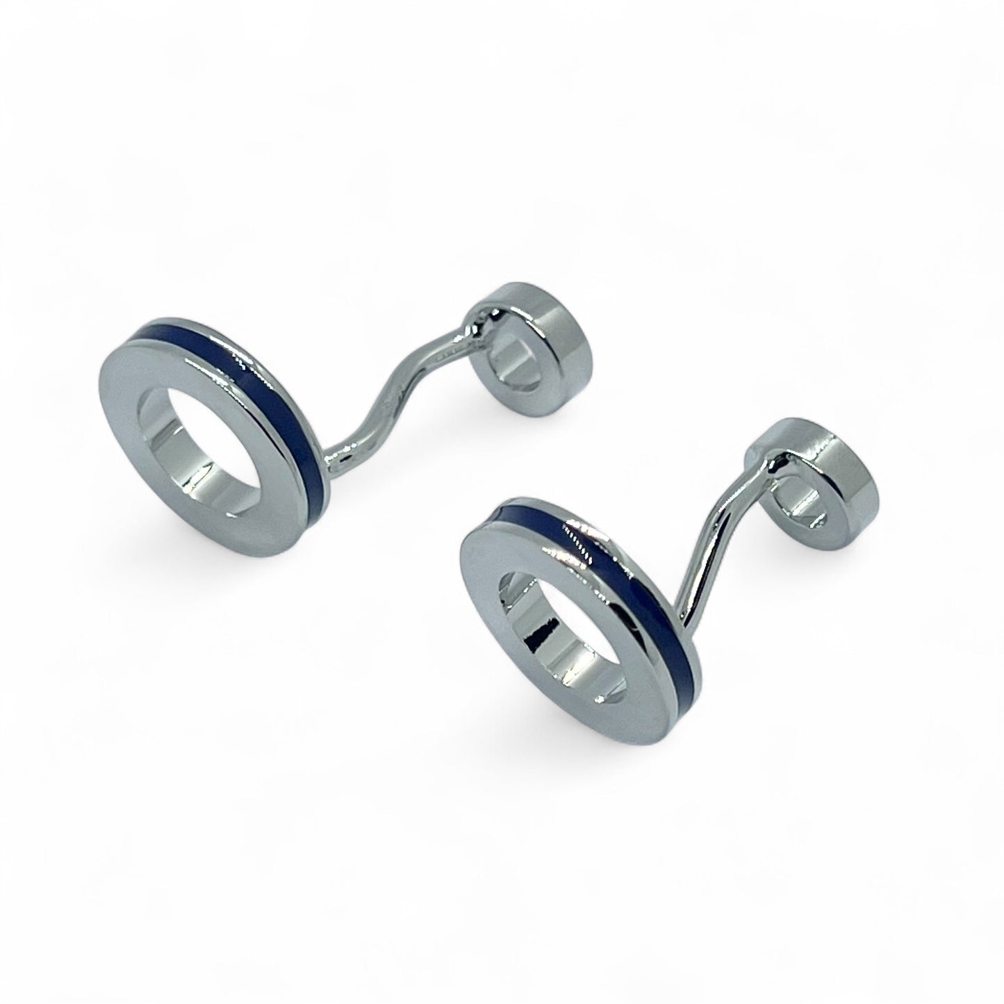 Blue Double Circle Silver Cufflinks