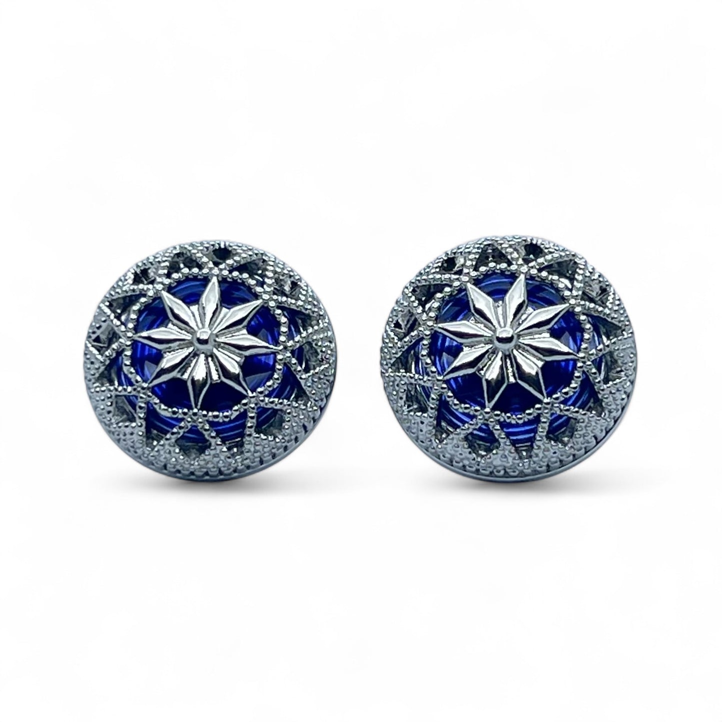 Vintage Hollow Blue Resin Silver Cufflinks