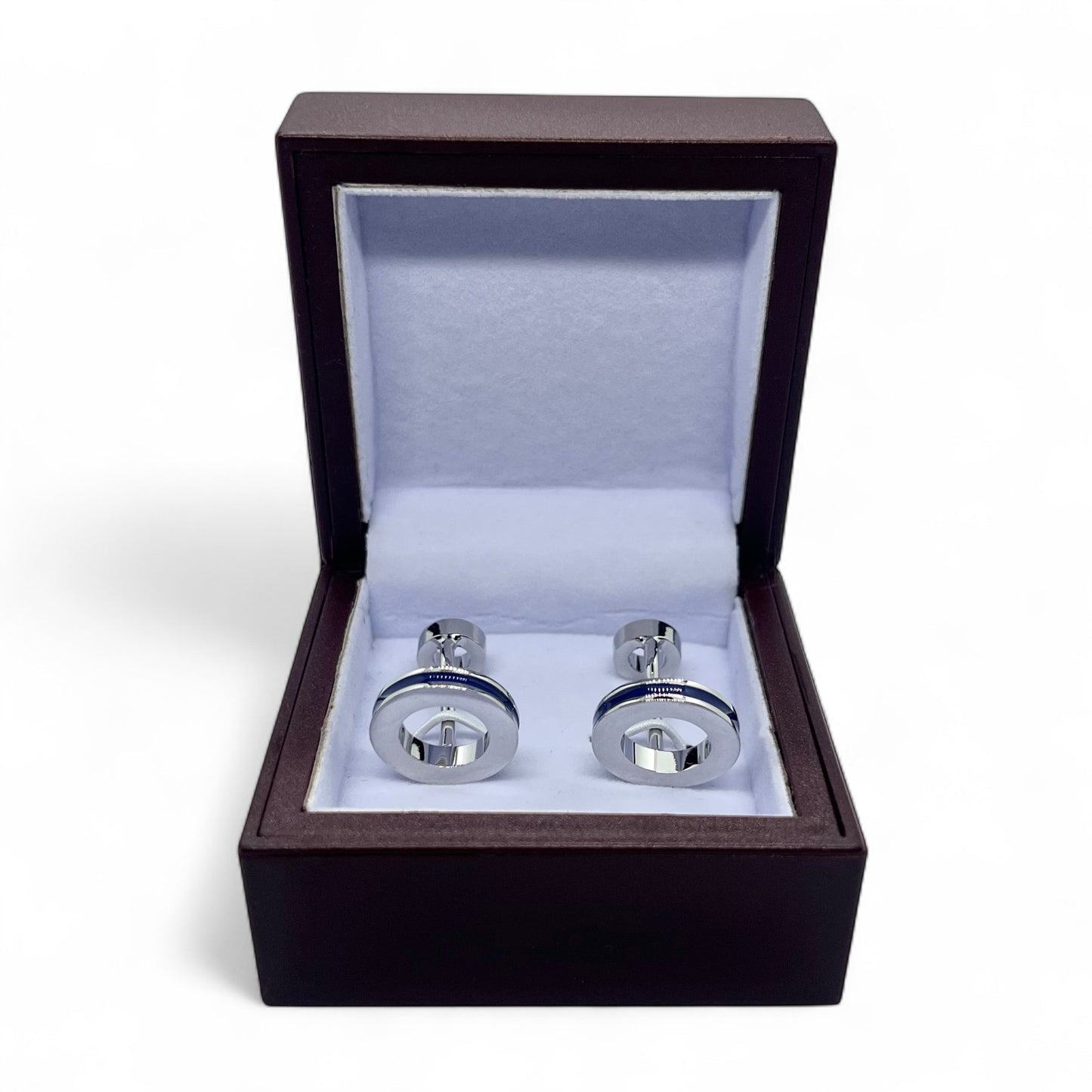 Blue Double Circle Silver Cufflinks