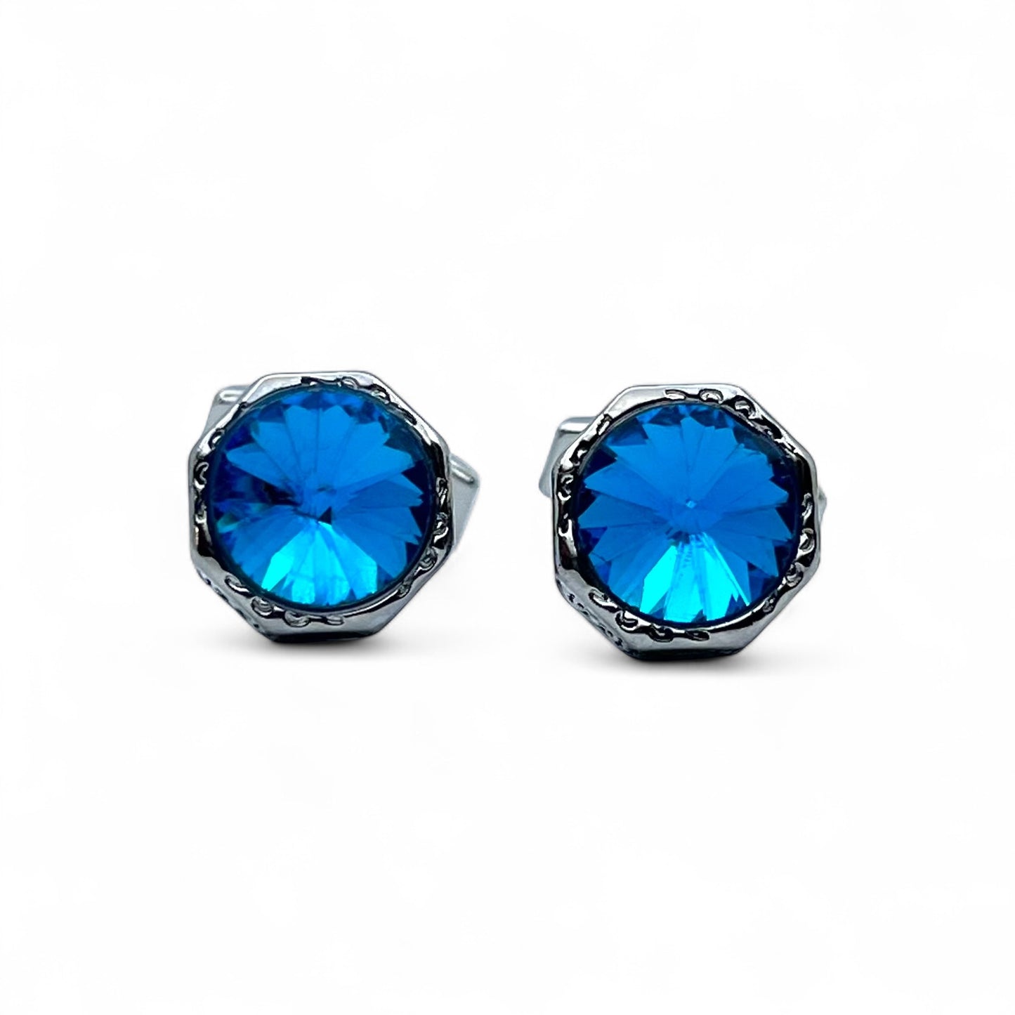 Crystal Blue Vintage Silver Cufflinks