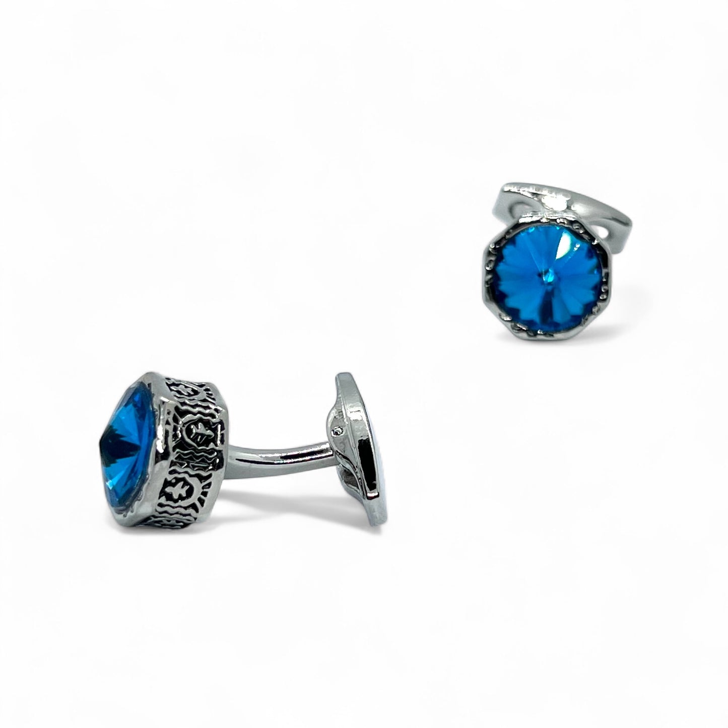 Crystal Blue Vintage Silver Cufflinks