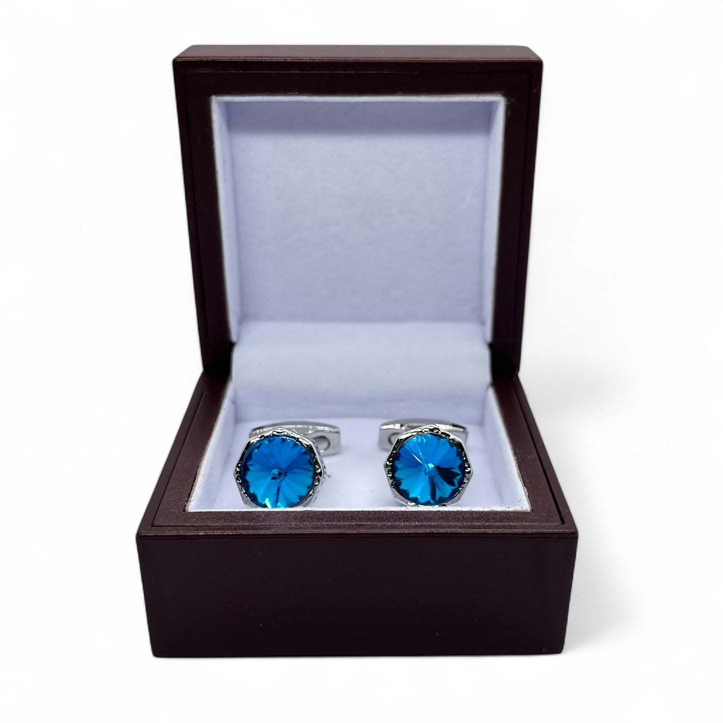 Crystal Blue Vintage Silver Cufflinks