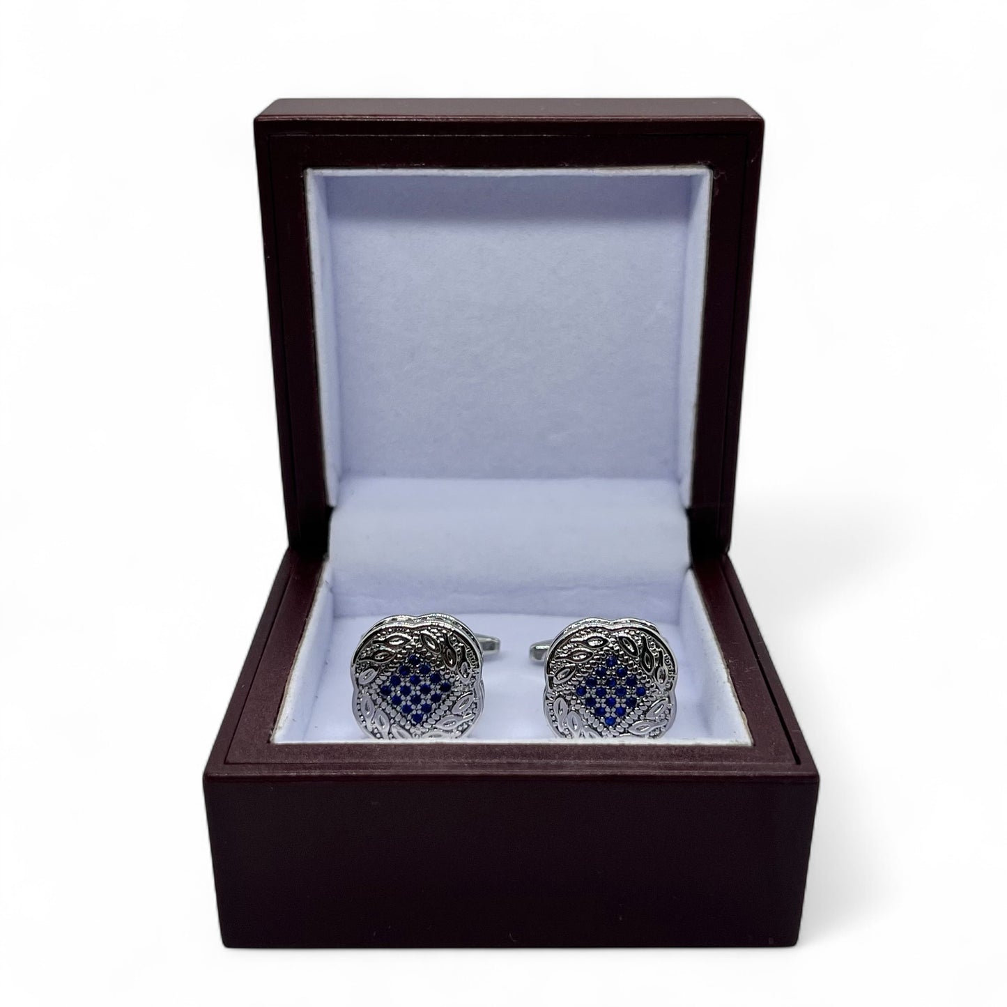 Classic Blue Zircon Flo Silver Cufflinks