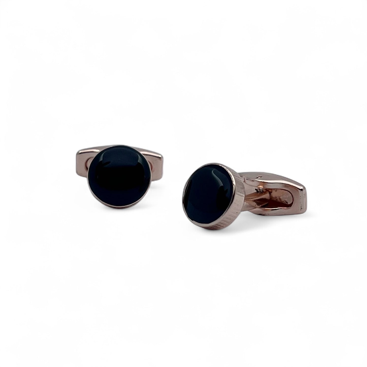 Mini Black Round Rose Gold Cufflinks