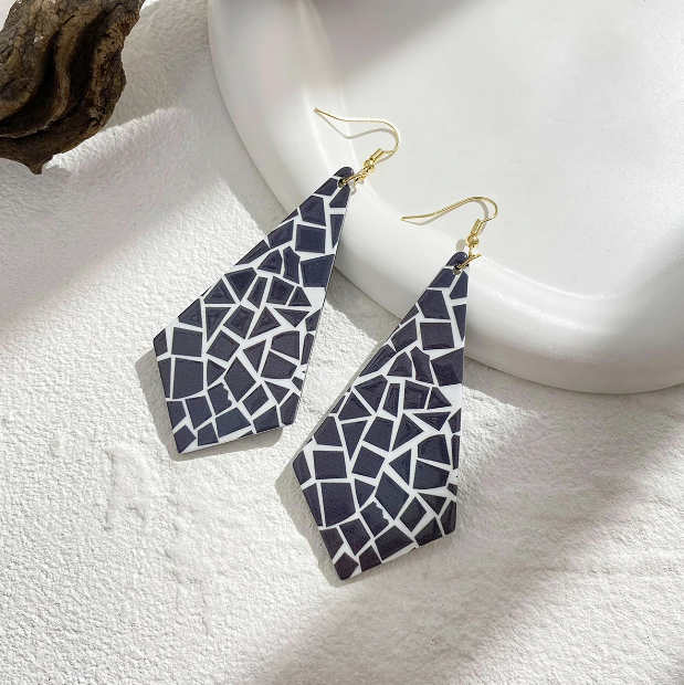 Patchwork Bear Acrylic Dark Green Drop Earrings