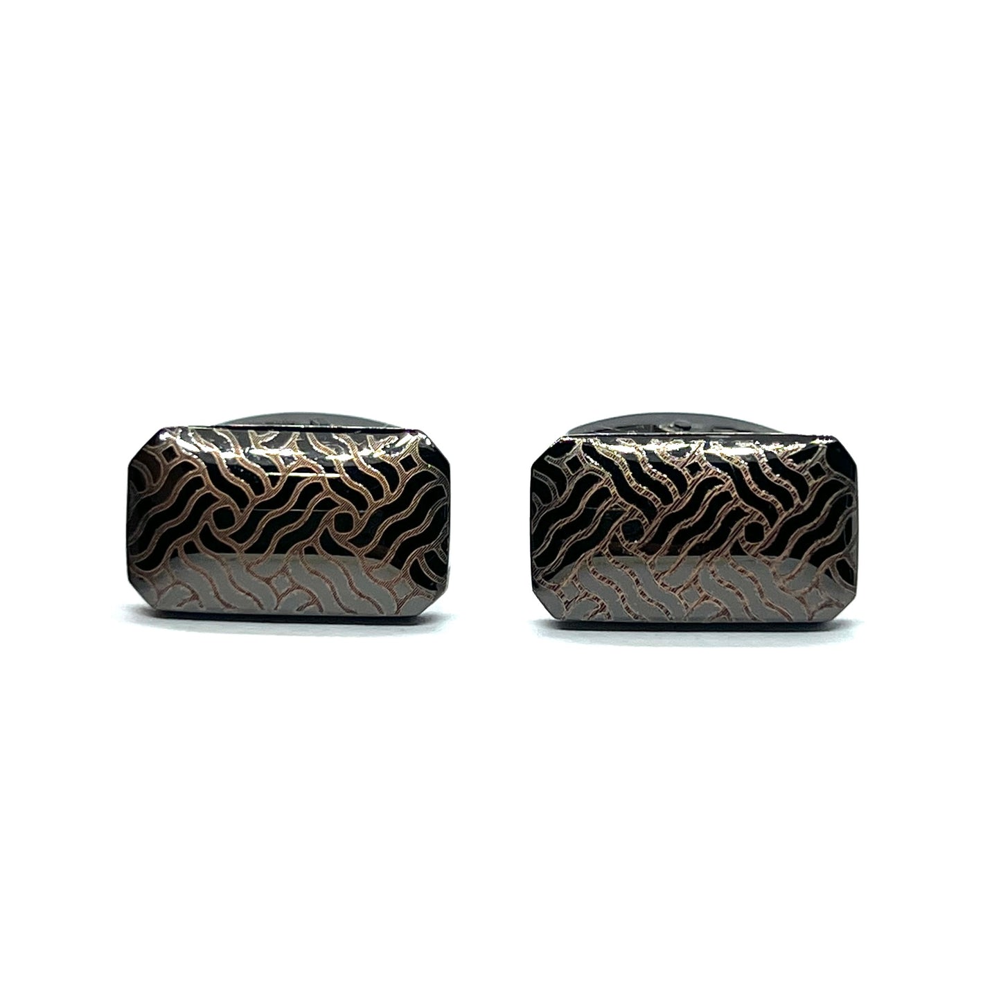 Zigzag Lined Printed Grey Metallic Cufflinks Gleams