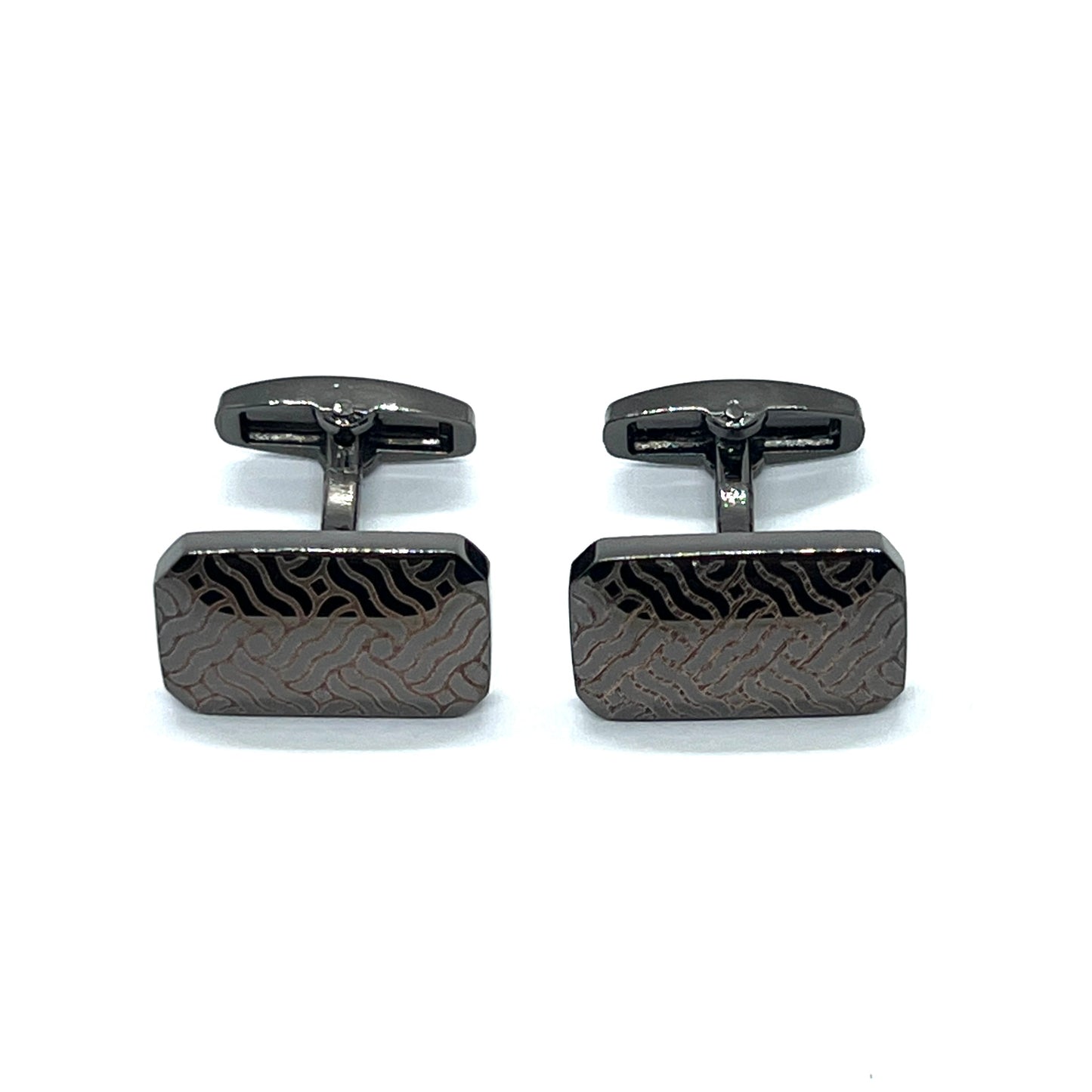 Zigzag Lined Printed Grey Metallic Cufflinks Gleams Pakistan
