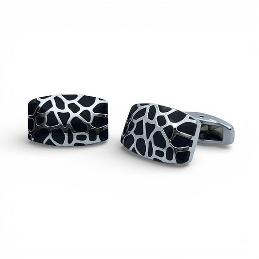 Black Leopard Grid Silver Cufflinks