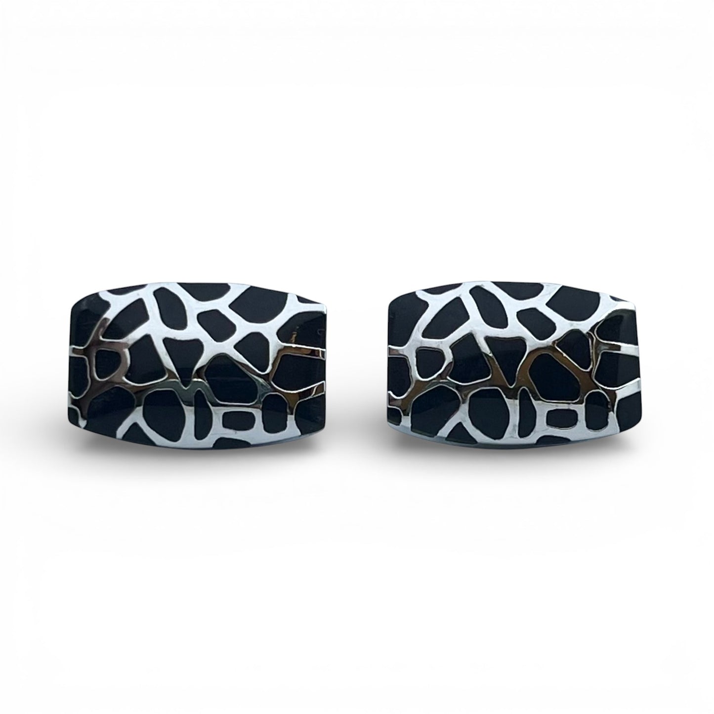 Black Leopard Grid Silver Cufflinks