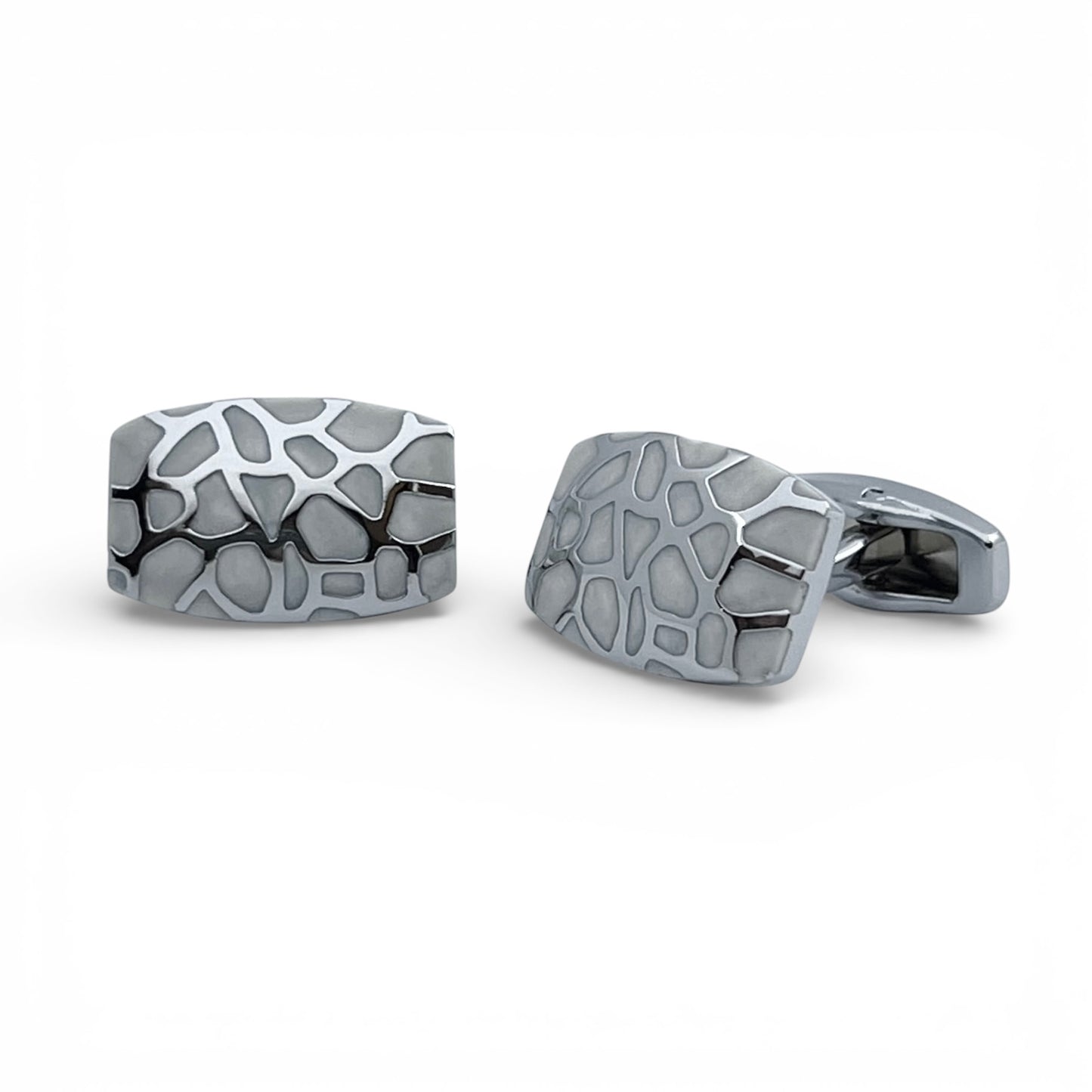 White Leopard Grid Silver Cufflinks