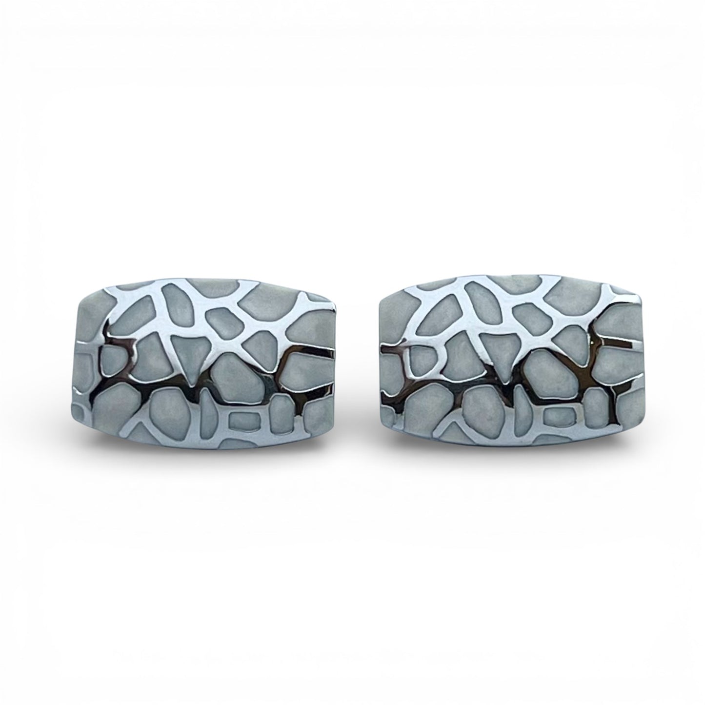White Leopard Grid Silver Cufflinks