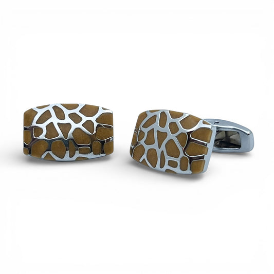 Brown Leopard Grid Silver Cufflinks