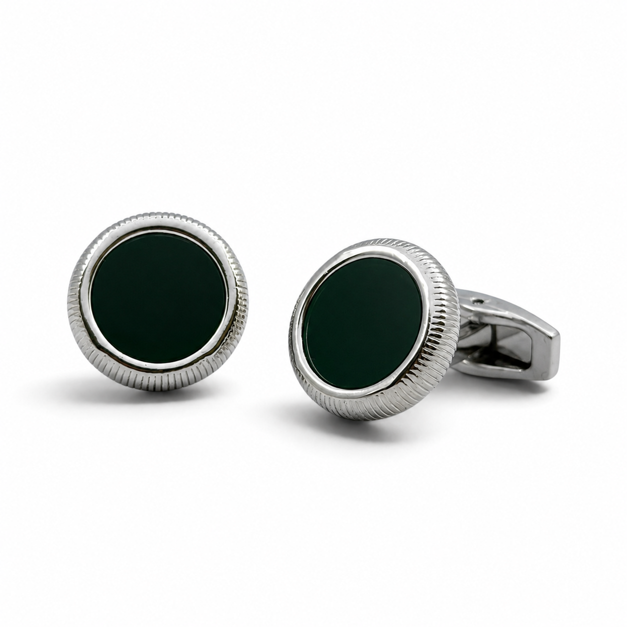 Dark Green Emerald Regent Silver Cufflinks