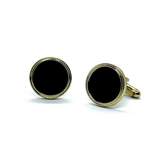 Black Matte Round Golden Cufflinks by Gleams Pakistan