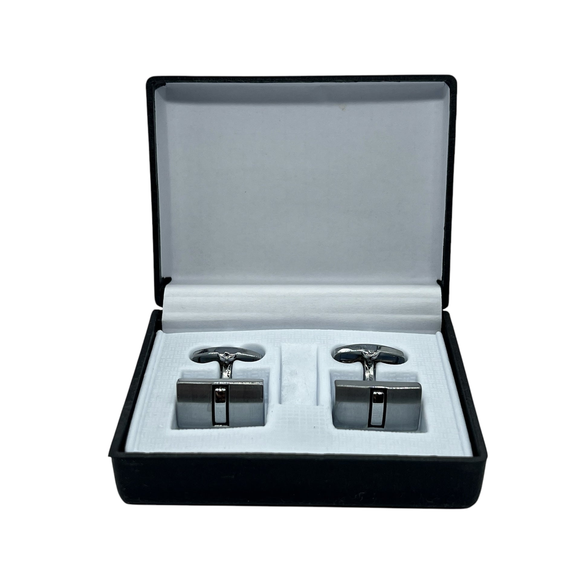 Black Recta Silver Cufflinks Pakistan With Box