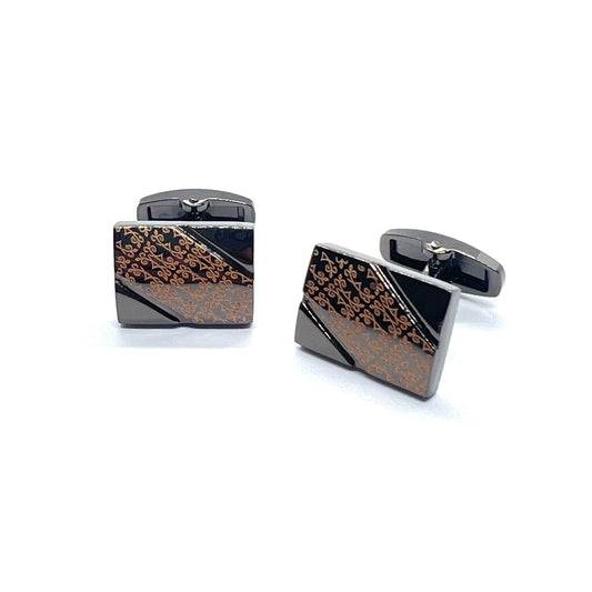 Dark Metallic Floral Designed Recta Cufflinks