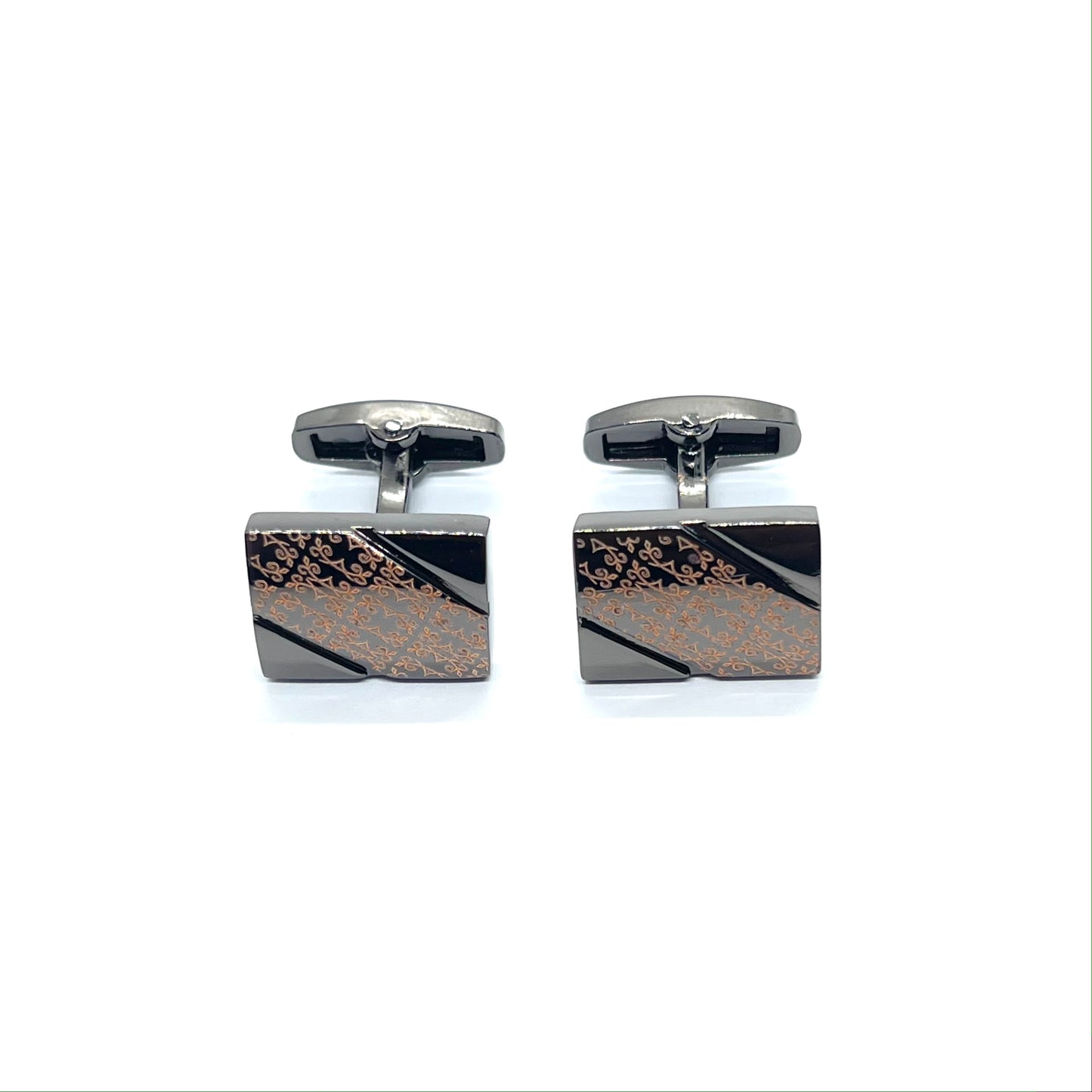 Dark Metallic Floral Designed Recta Cufflinks Pakistan