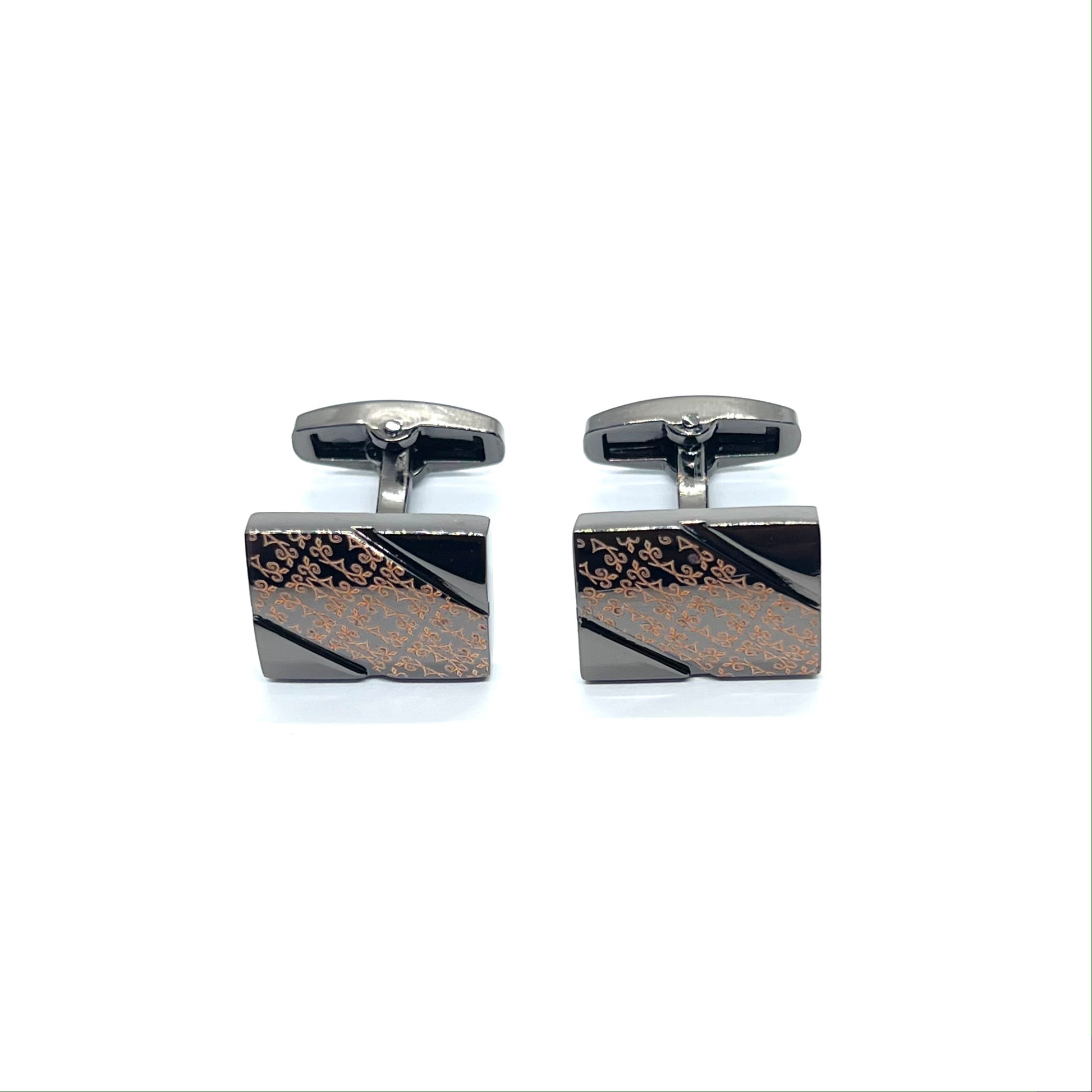 Dark Metallic Floral Designed Recta Cufflinks Pakistan