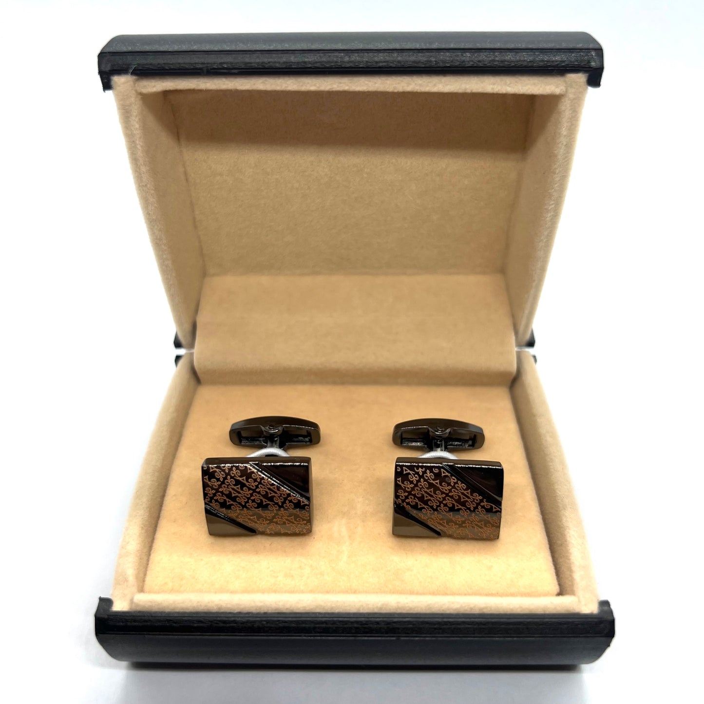Dark Metallic Floral Designed Recta Cufflinks Pakistan Box