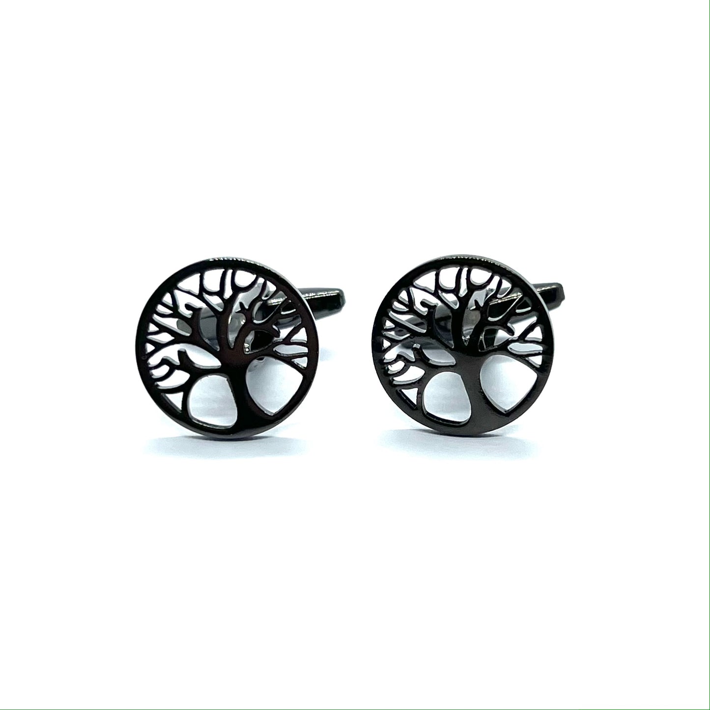 Grey Metallic Tree Round Anime Cufflinks Pakistan