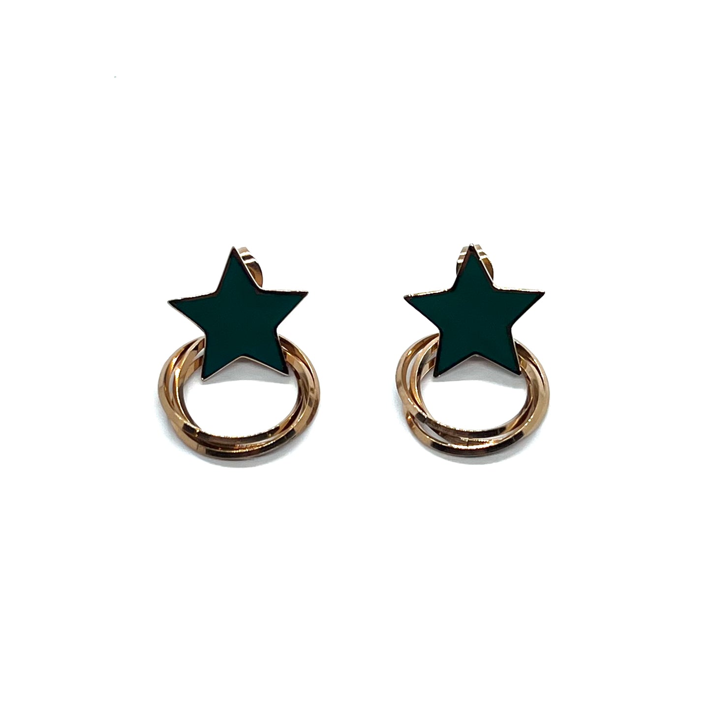 Green Star Golden Rings Earrings