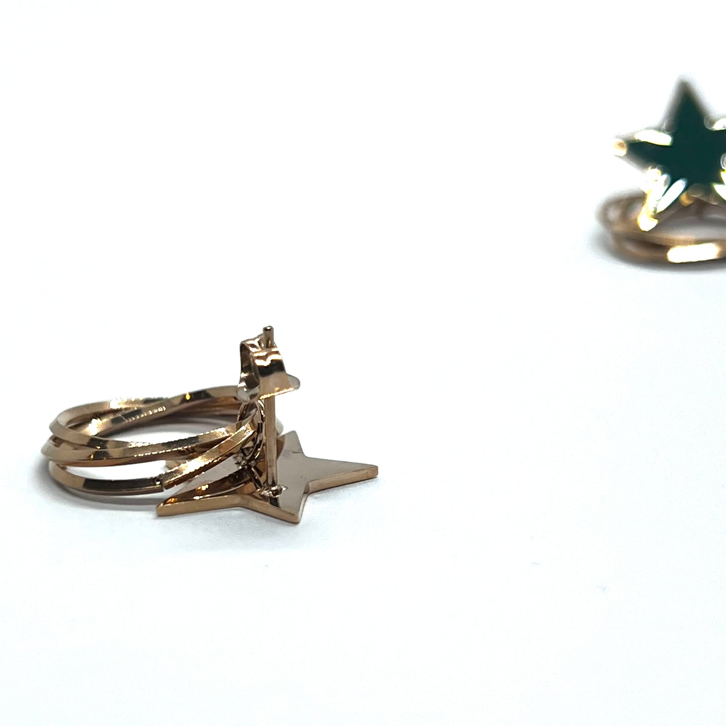 Green Star Golden Rings Earrings