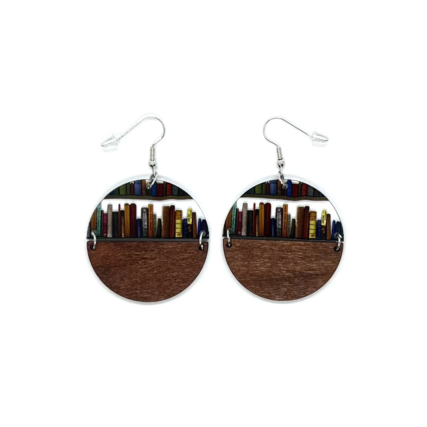 Acrylic Library Bookshelf Wood Drop Pendant Earrings