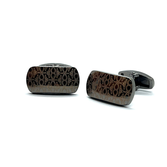Floral Recta Long Printed Grey Metallic Cufflinks