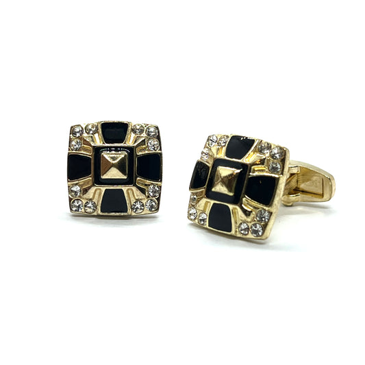 Rhino Black Enamel Golden Cufflinks