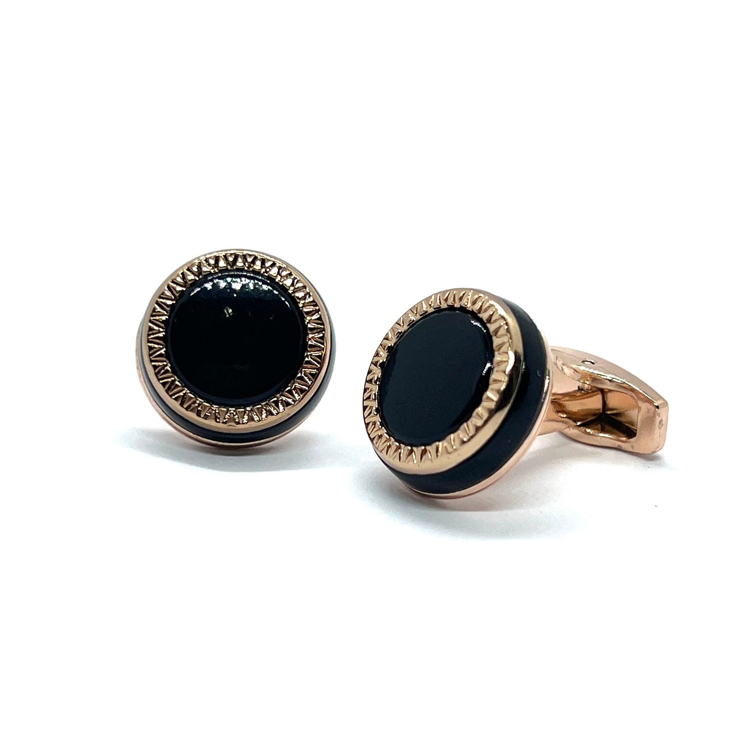 Black Round Rose Gold Cufflinks