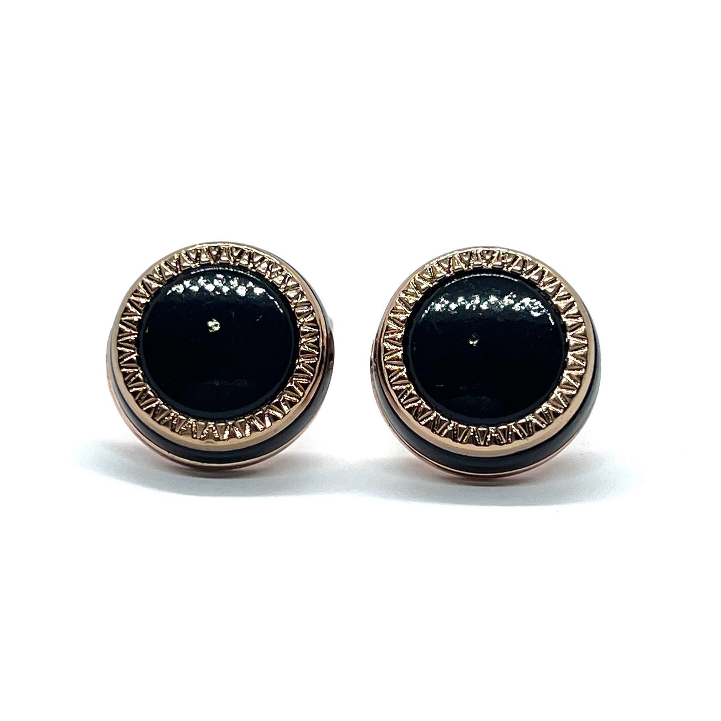 Black Round Rose Gold Cufflinks