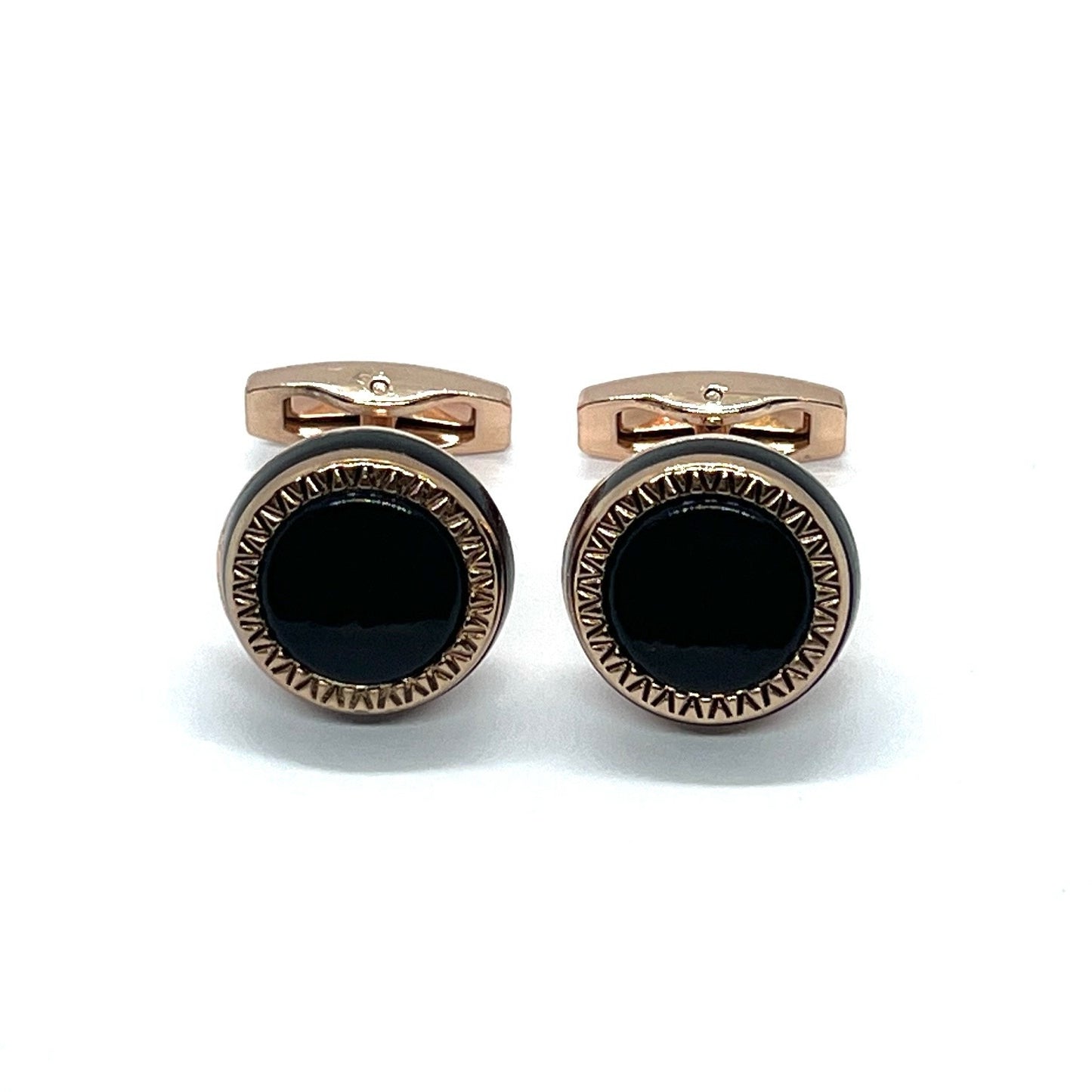 Black Round Rose Gold Cufflinks