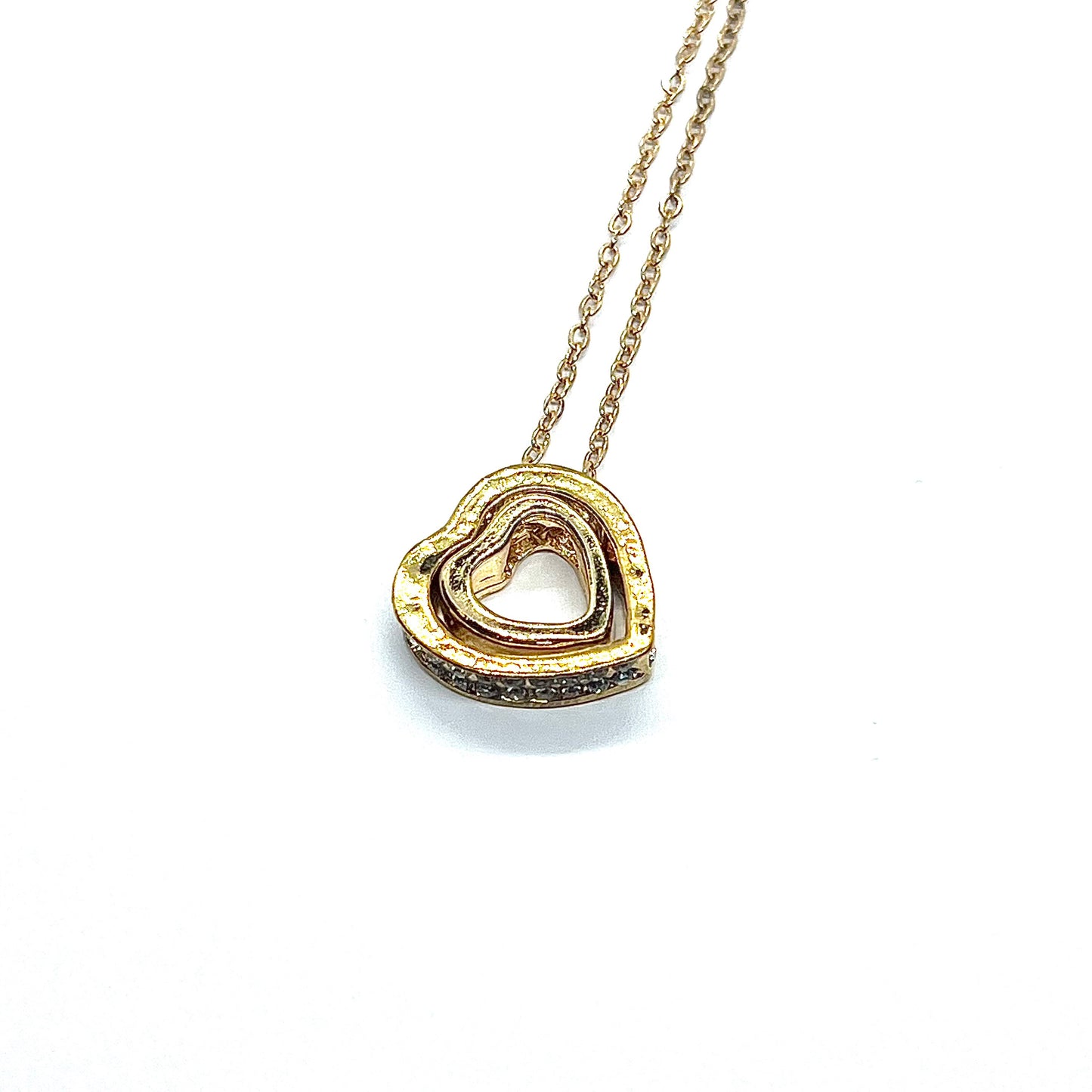 Double Heart Rhinestones Pendant Golden Necklace