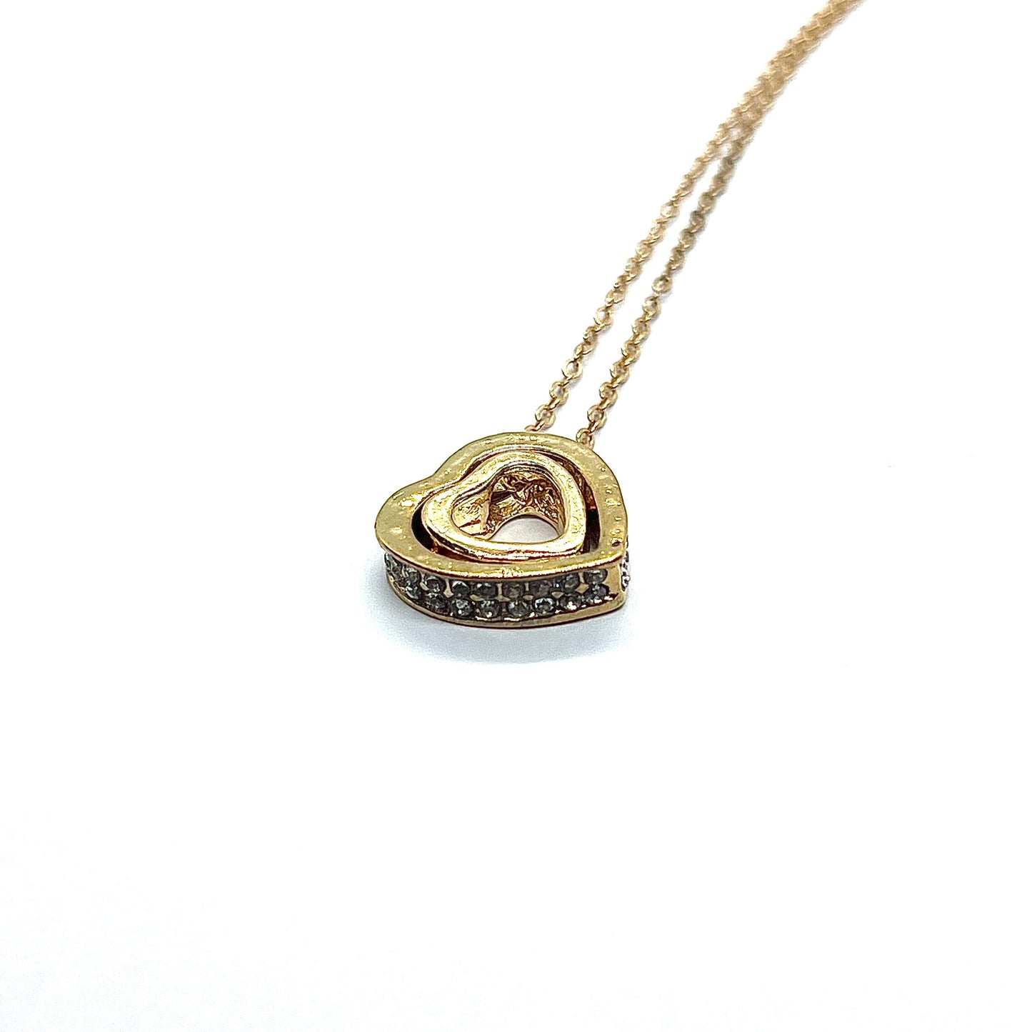Double Heart Rhinestones Pendant Golden Necklace