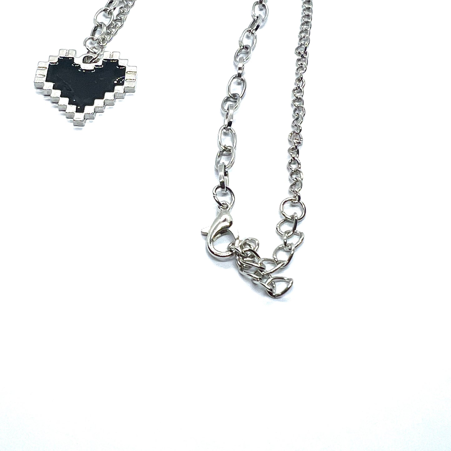 Pixel Heart Black Enamel Silver Necklace