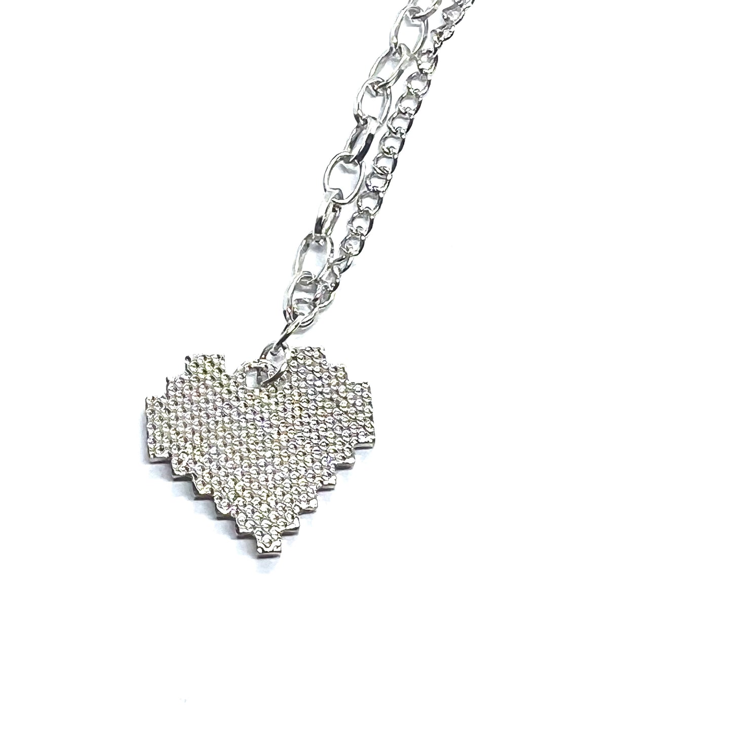 Pixel Heart Black Enamel Silver Necklace
