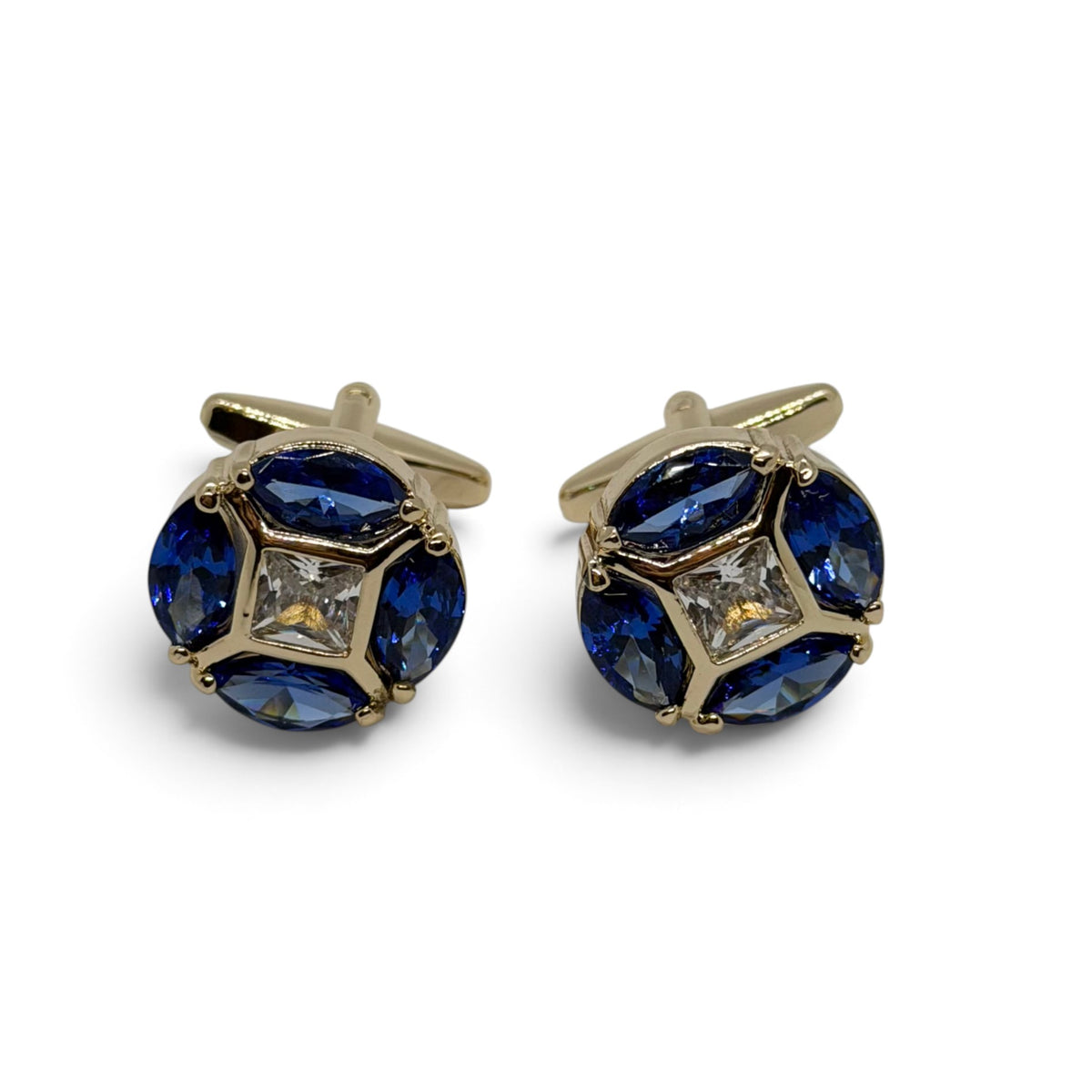 Sapphire Crest Golden Cufflinks