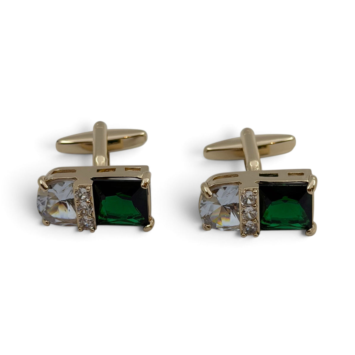 Emerald Duality Golden Cufflinks