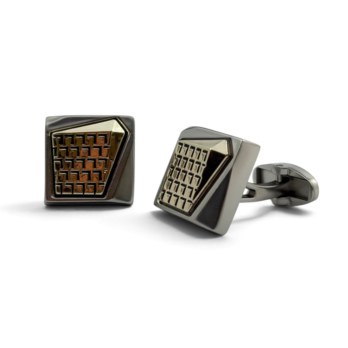 Gilded Golden Grid Gunmetal Silver Cufflinks