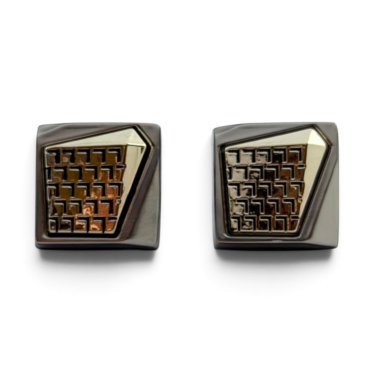 Gilded Golden Grid Gunmetal Silver Cufflinks