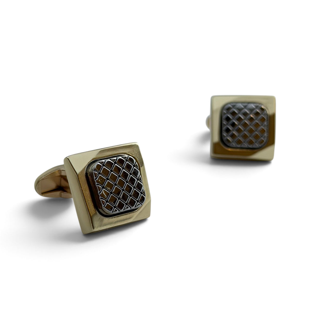 Verona Silver Grid Golden Cufflinks